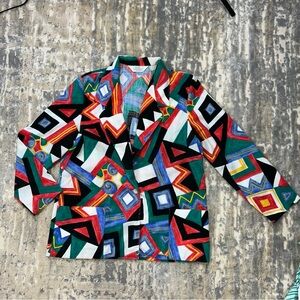 Vintage 80s Blair Boutique Retro Geometric Design Cotton Blazer L/XL